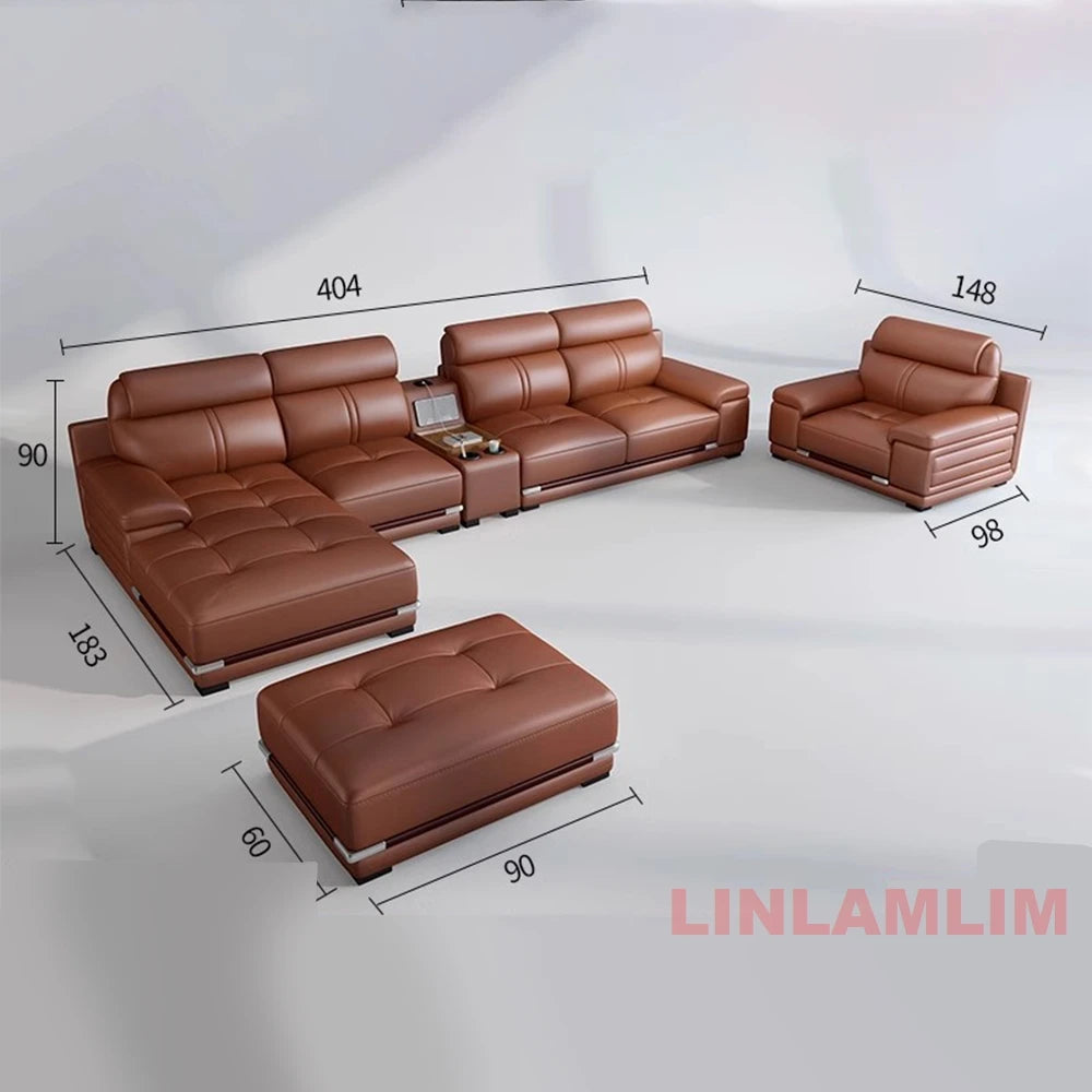 Manbas Modern Luxury L Shaped Leather Sofa Set for Living Room Sectional Corner Couch with Chaise Lounge Minimalist Furniture