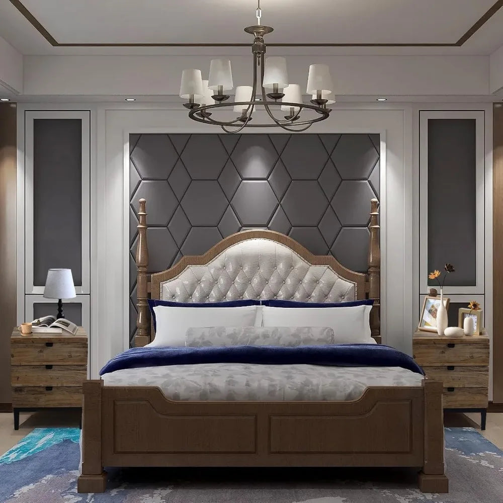 Farmhouse Wood Nightstand Bedside Table with Three Drawers Storage for Living Room and Hallway Distressed Finish