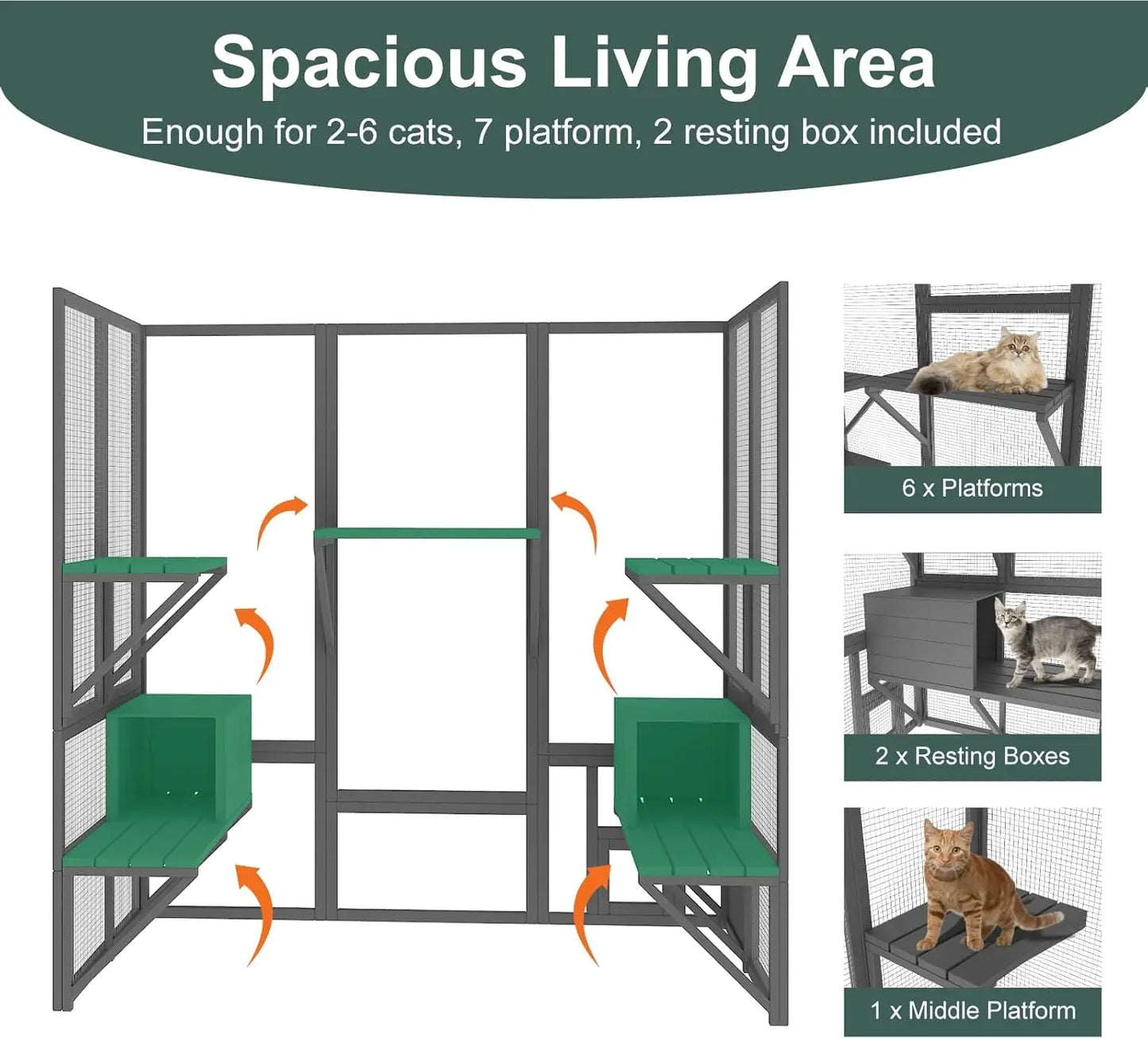 Catio Outdoor Cat Enclosure Large Cat House for Multiple Cats Walk In Cat Cage with Waterproof Cover and Sunshine Panel Roof Feral Cat Shelter with 7 Platforms and 2 Resting Boxes 72 Inch
