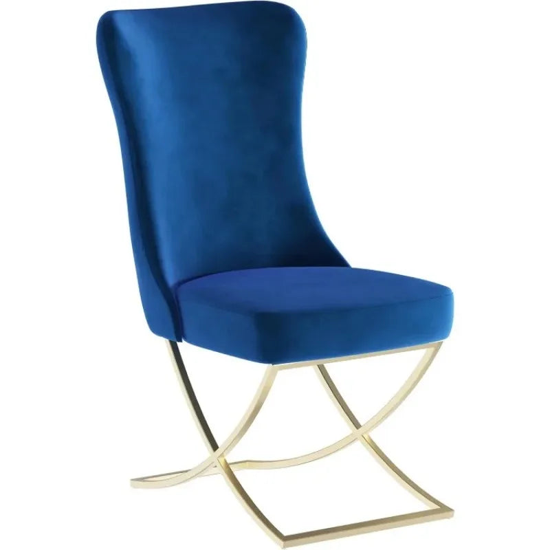 Dining Chair Set of 2 Blue With Gold Legs High Quality Comfortable Design