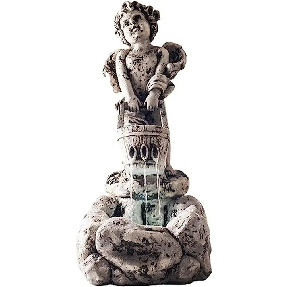 LED Lighted Outdoor Water Fountain Cherub Angel Design Polyresin Garden Decor 10.25 Inch x 15 Inch x 24 Inch