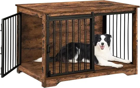 39.3 Inch Heavy Duty Dog Crate Furniture with Barn Door Wood Indoor Dog Crate Kennel for Small Medium Large Dogs End Side Table