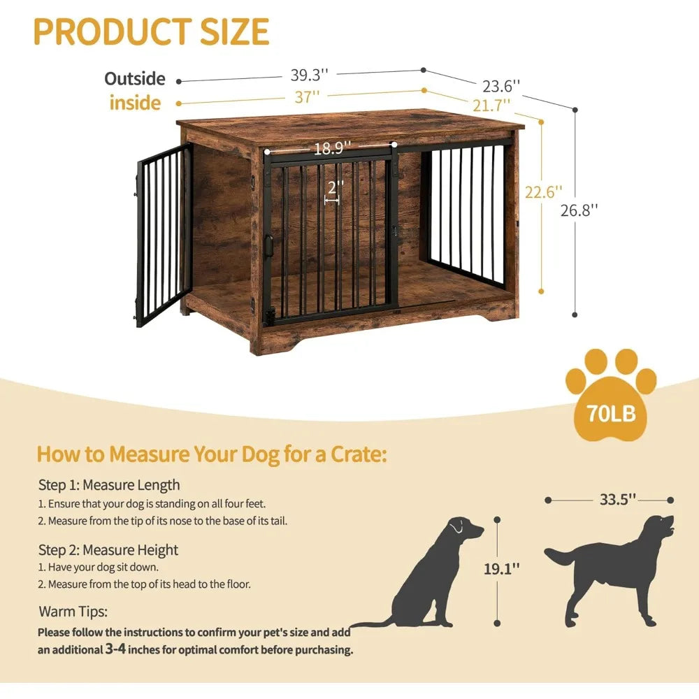 39.3 Inch Heavy Duty Dog Crate Furniture with Barn Door Wood Indoor Dog Crate Kennel for Small Medium Large Dogs End Side Table