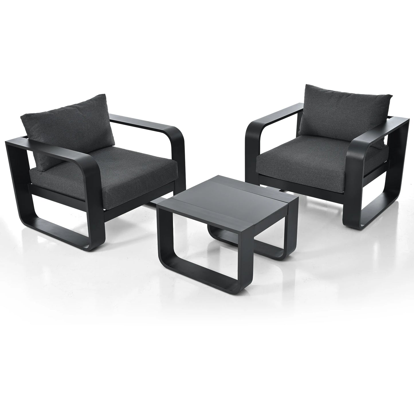 3 Pieces Aluminum Frame Patio Furniture Set With Thick Cushions And Coffee Table All Weather Olefin Fabric Outdoor Chairs
