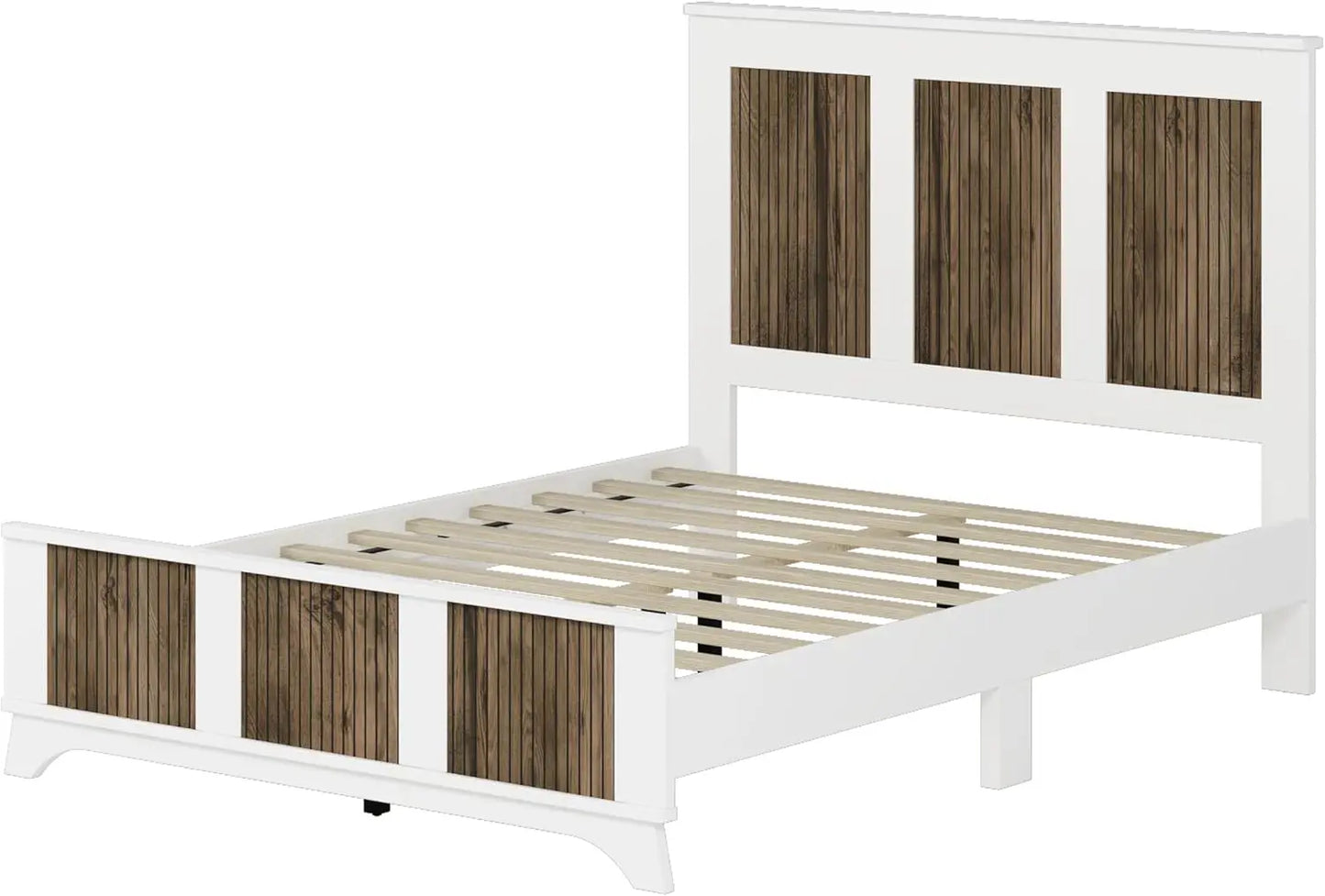Full Size Farmhouse Bedroom Set with Wooden Strip Decor and Metal Handles