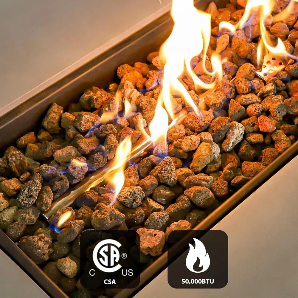 60 Inch Outdoor Propane Fire Pit Table with Lid and Wind Guard Large Rectangular Concrete Design