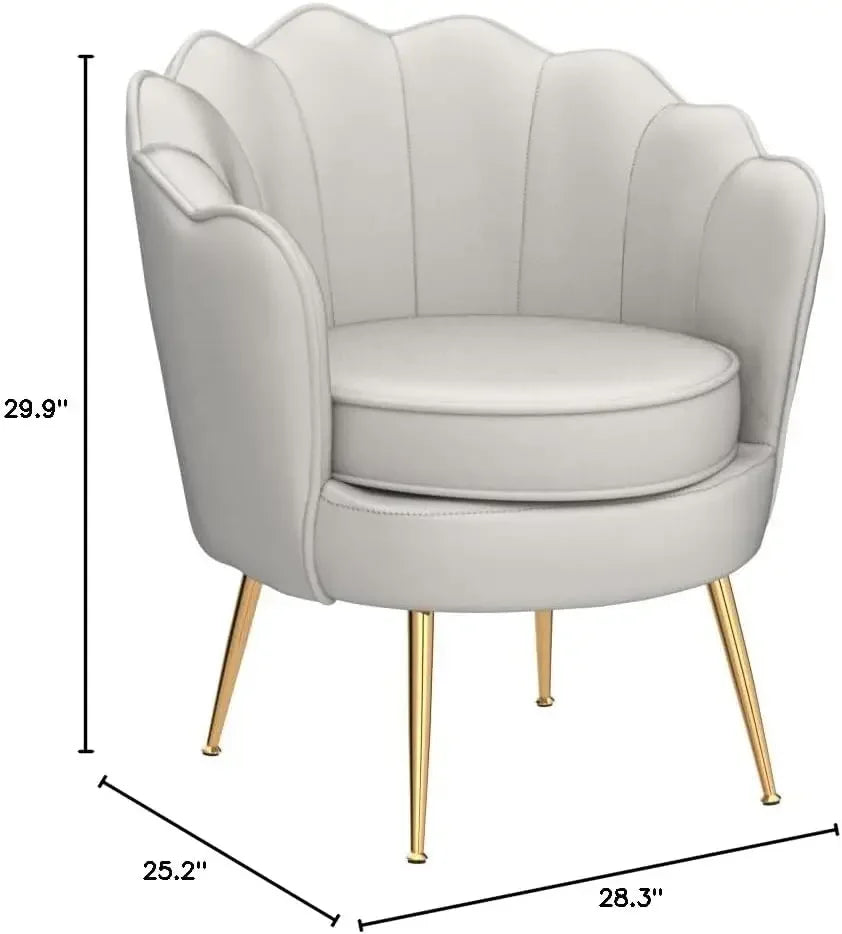 Velvet Barrel Chair with Scalloped Backrest and Gold Metal Legs Stylish Accent for Traditional Decor