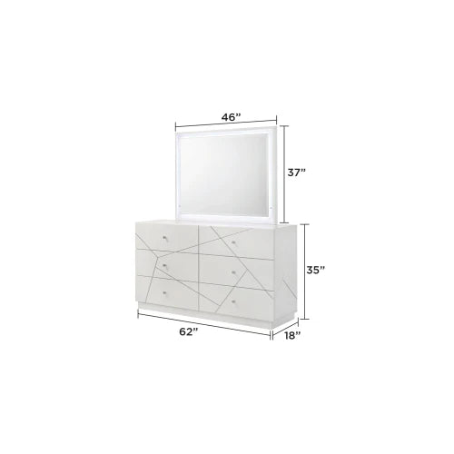 Queen 5 Piece Bedroom Set Modern Design Lacquer Finish Geometric Accents LED Lighting
