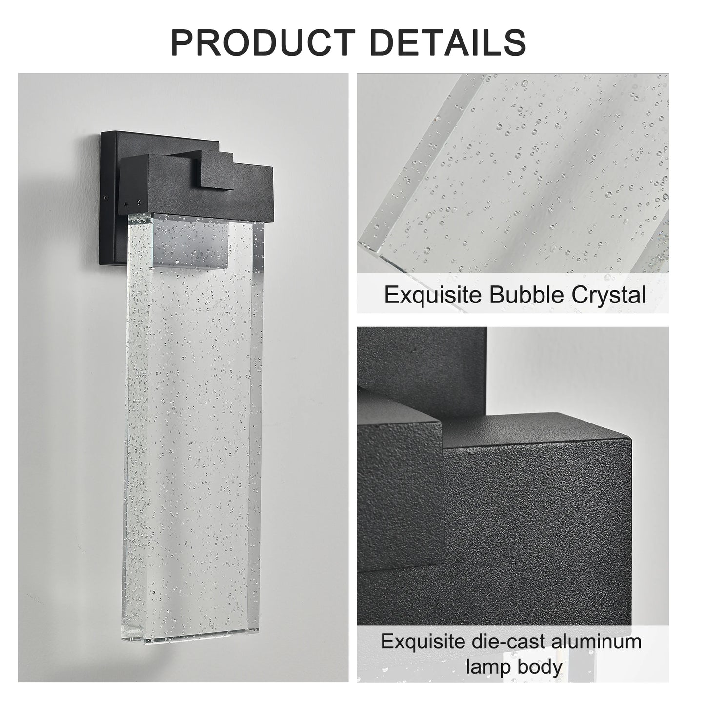 Outdoor Wall Light Fixture Waterproof LED Wall Sconce with Bubble Crystal Black Finish for Porch Patio and Garden