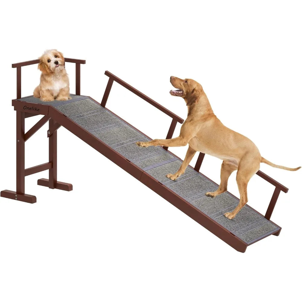 Wooden Dog Ramp With Removable Side Rail For Bed And Sofa