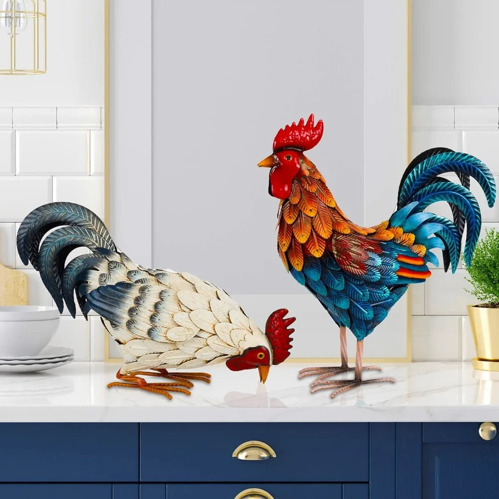 Metal Rooster Statues Outdoor Garden Statues Metal Chicken Decor Garden Sculptures and Statues Chicken Ornaments Yard Art