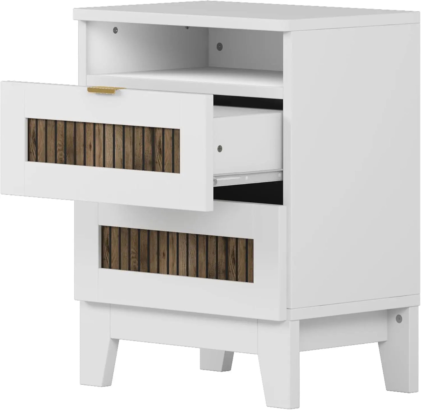 Full Size Farmhouse Bedroom Set with Wooden Strip Decor and Metal Handles