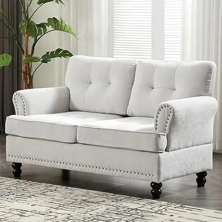 2 Seat Loveseat Sofa with Rivet Design and Wooden Feet Mid Century Love Seat Sofa for Living Room