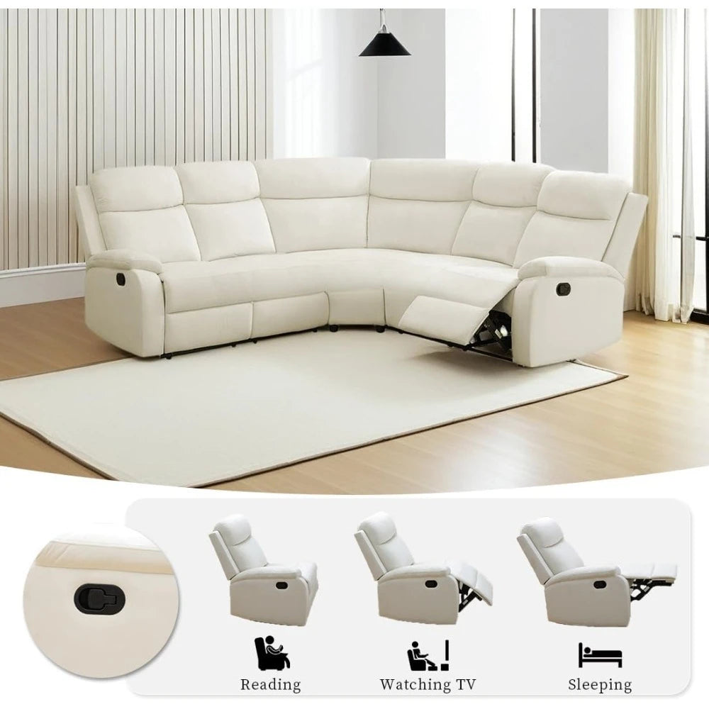Living Room Furniture Set L Shaped Sectional Sofa Fluff Fabric Recliner Adjustable Manual Sofa Set