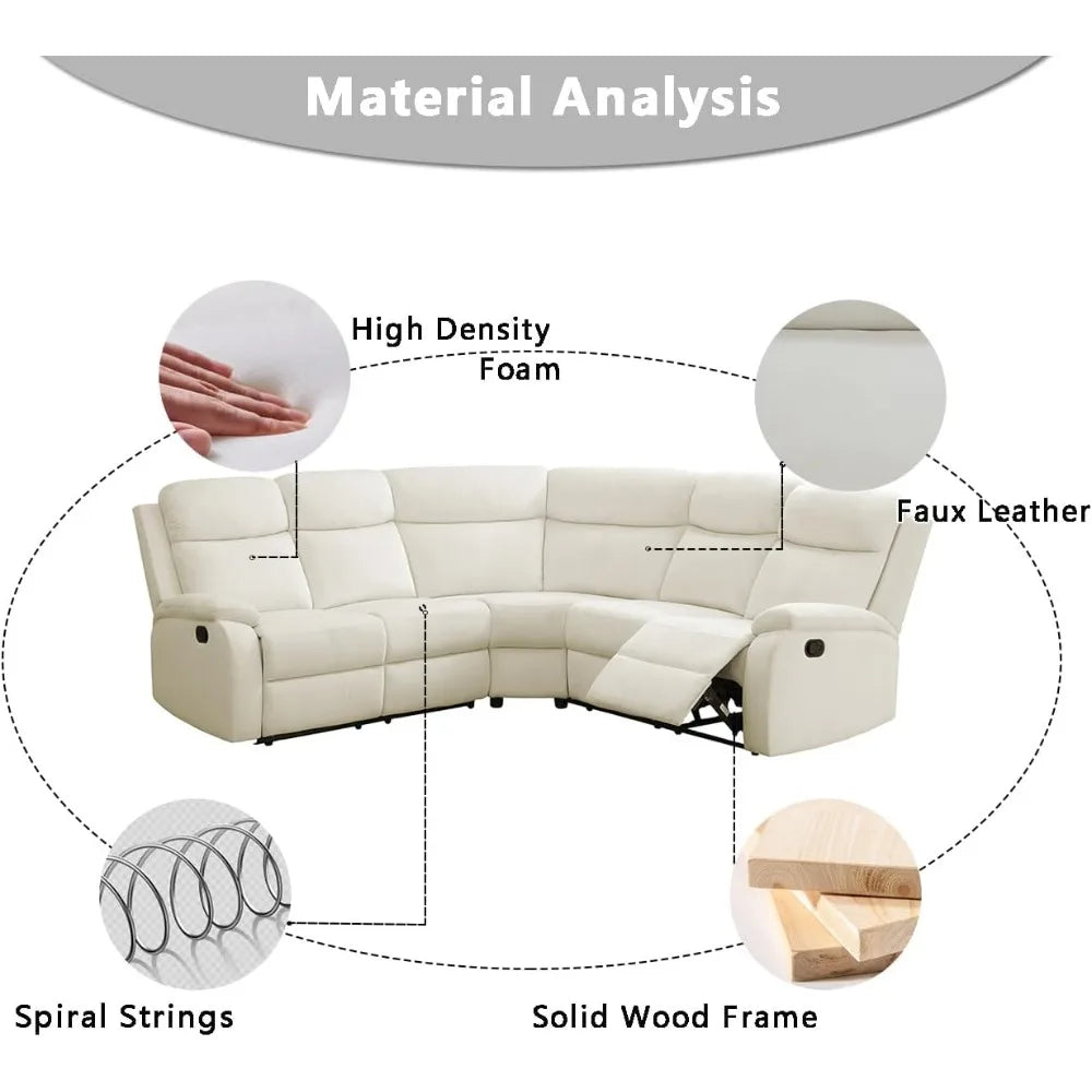 Living Room Furniture Set L Shaped Sectional Sofa Fluff Fabric Recliner Adjustable Manual Sofa Set