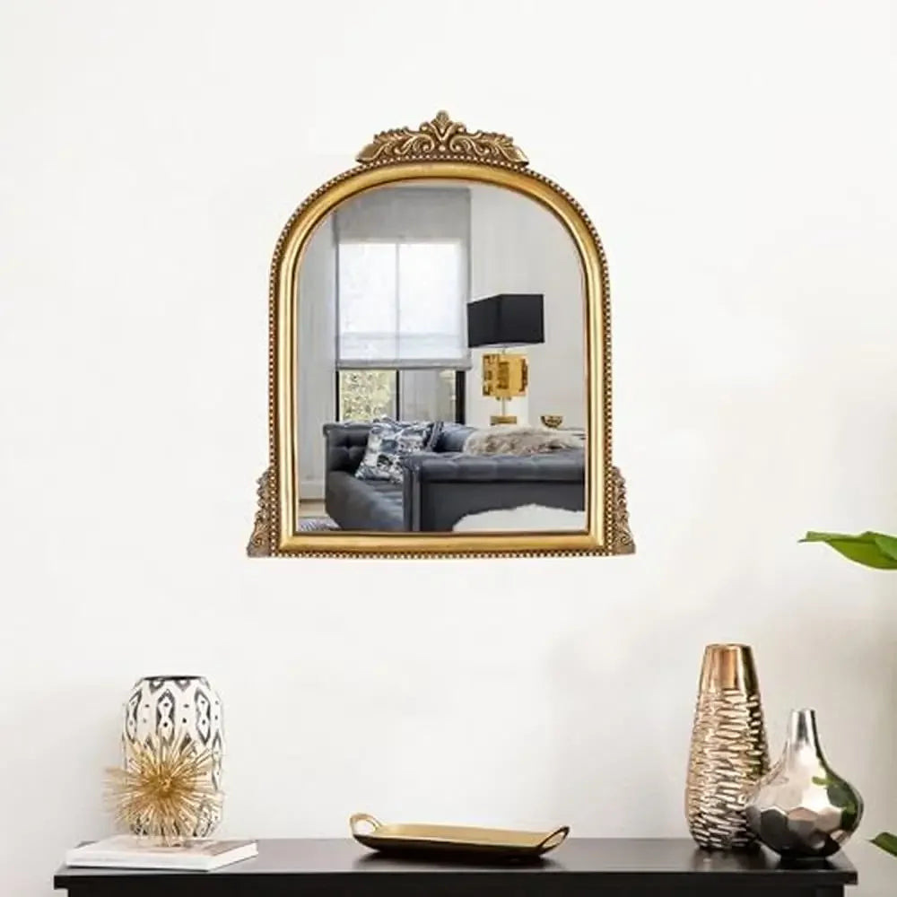 Baroque Style Gold Ornate Resin Frame Mirror Arched Vanity Makeup Antique Mirror 15.2 X 11.6 Inch Elegant Decor Bathroom Bedroom