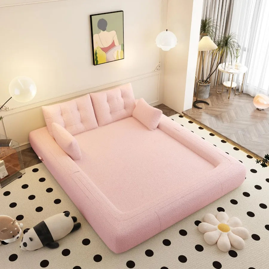 Human Dog Bed Lazy Sofa Couch 78.7 Inch Multifunctional Foldable Sofa Bed 3in1 Teddy Fabric Foam Filled Sleeper Sofa Bed for Living Room