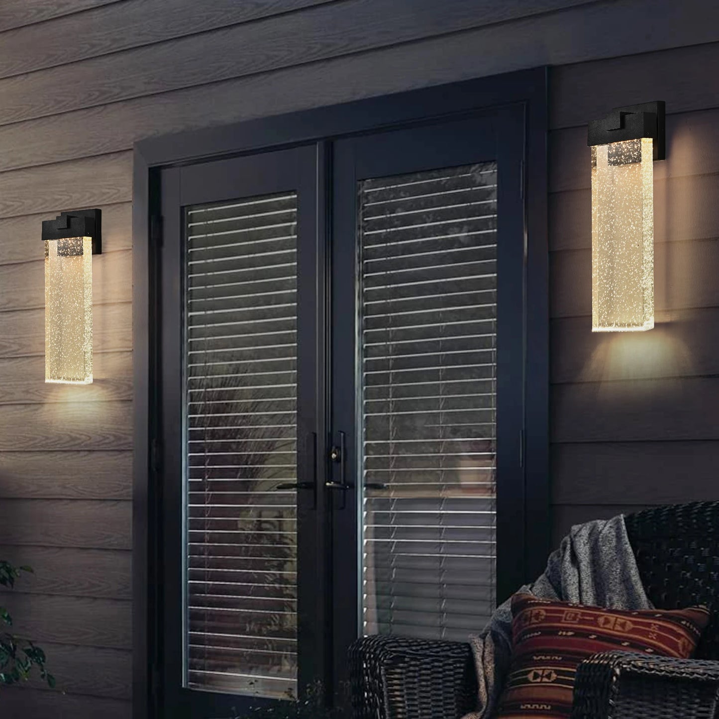 Outdoor Wall Light Fixture Waterproof LED Wall Sconce with Bubble Crystal Black Finish for Porch Patio and Garden