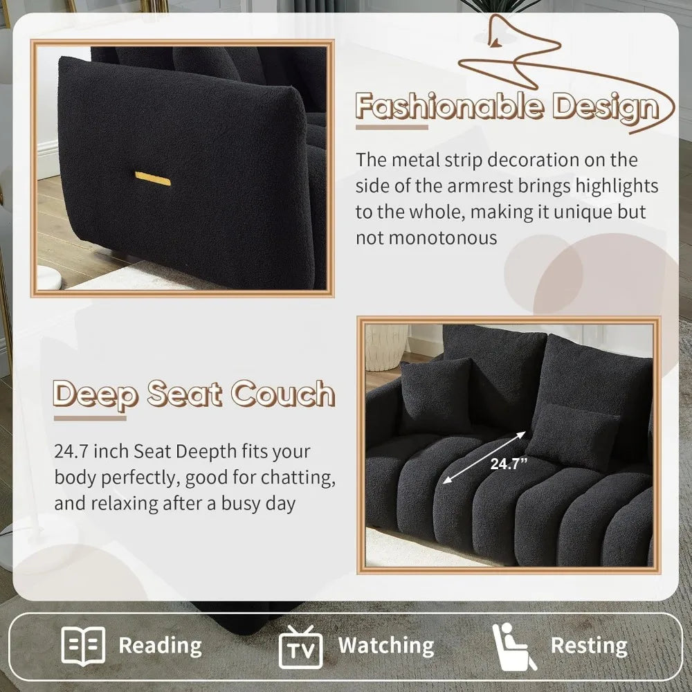 80.7" Modern Sofa Couch, Comfy Deep Seat Teddy Cloud Sofa, Upholstered 3-Seater Boucle Couch, Oversized Loveseat for Living Roo