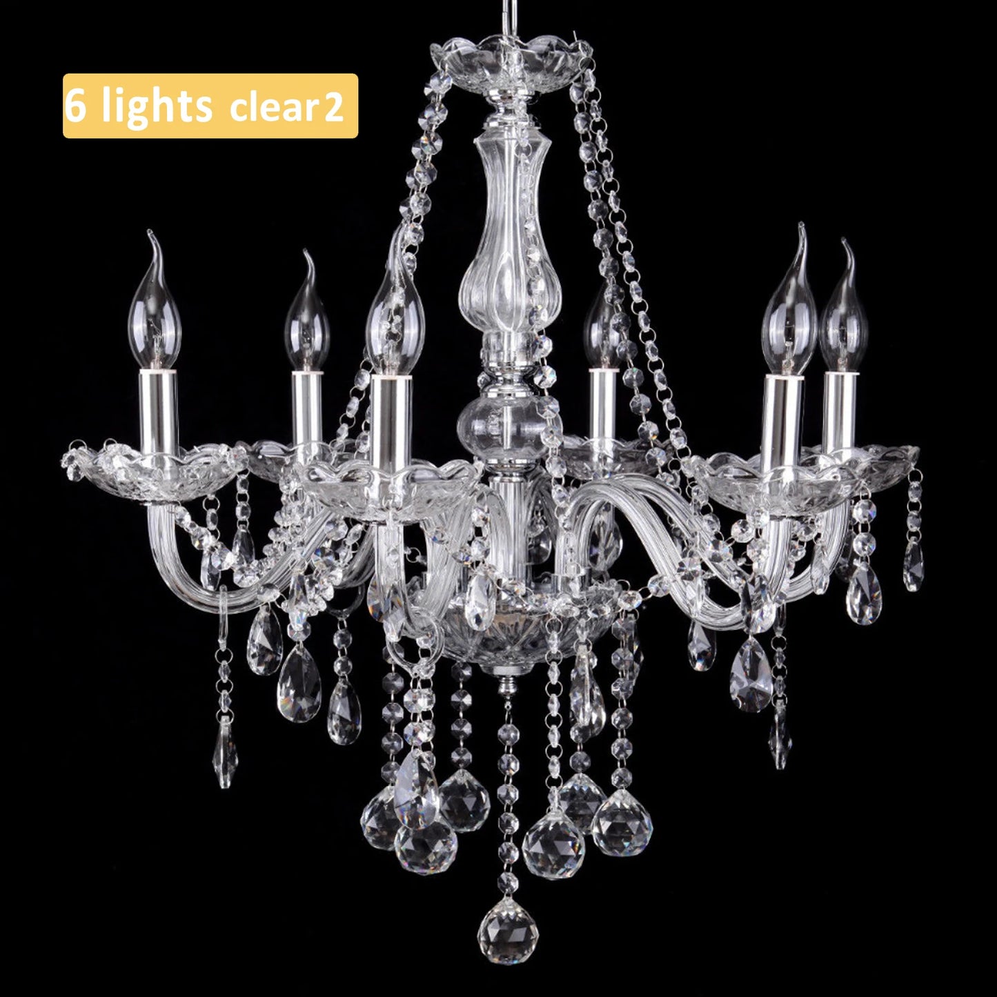6 Lights Tassels Chandelier Classic 6 Arms Crystal Lustre Ceiling Light Lamp for Dining Living Room Bedroom