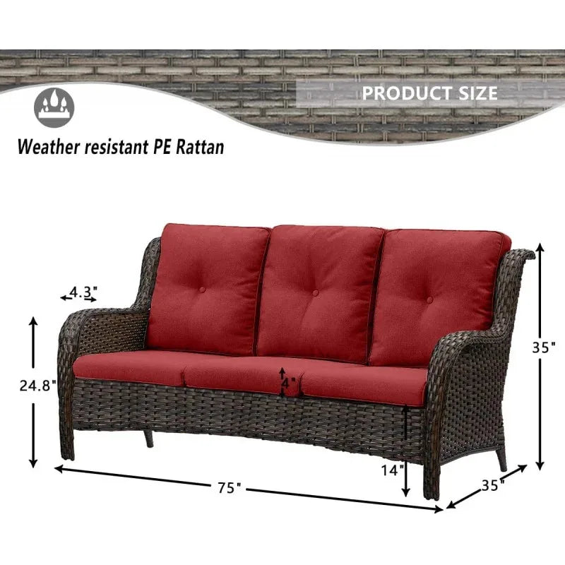 QWHumnuh 6 Pieces Outdoor Furniture Set PE Wicker Sofa with Swivel Rocking Chairs Ottomans and Coffee Table
