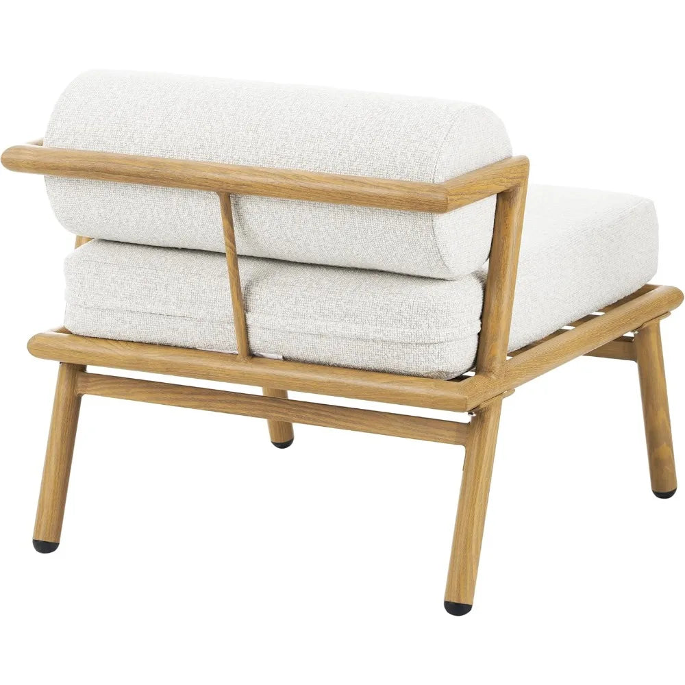 Outdoor Upholstered Lounge Chair Patio Teak Finished Iron Club Chair with Beige Cushion Stylish Comfortable Accent Chair