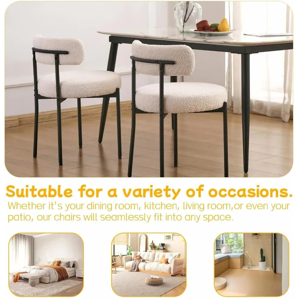 Dining Chairs Set of 6, with 3.94“ Cushions Mid-Century, Round for Kitchen, with Black Metal Legs, Modern Dining Room Chairs