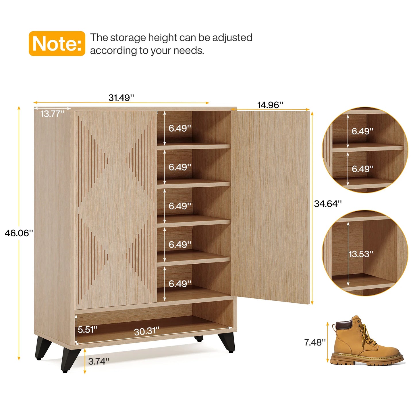 Tribesigns Shoe Cabinet with Doors 6 Tier Entryway Shoe Storage Cabinet with Adjustable Shelves Modern Wooden Shoe Organizer
