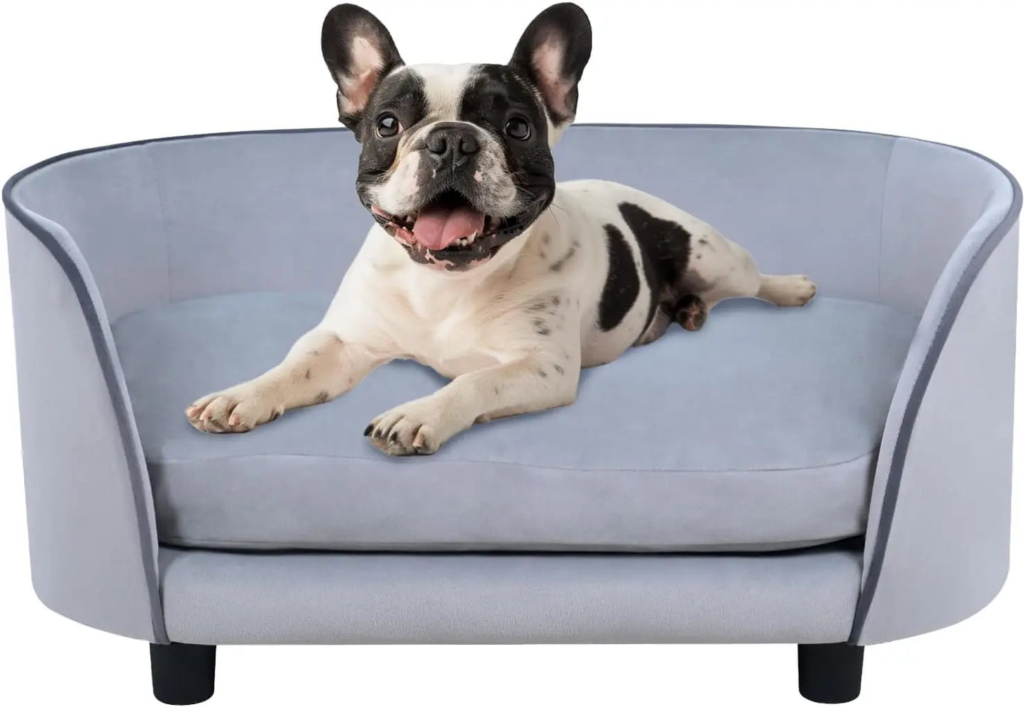 27 Inch Pet Sofa Bed for Small Dogs and Cats with Soft Cushion Removable Cover Anti Slip Pads Gray