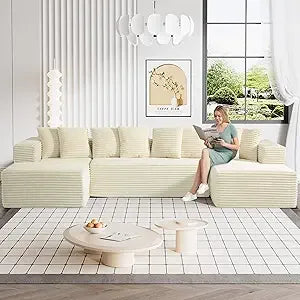 131 Inch Modular Sectional Couch Luxury Black Sectional Couches for Living Room Comfy Corduroy Sofa with Chaise Lounge