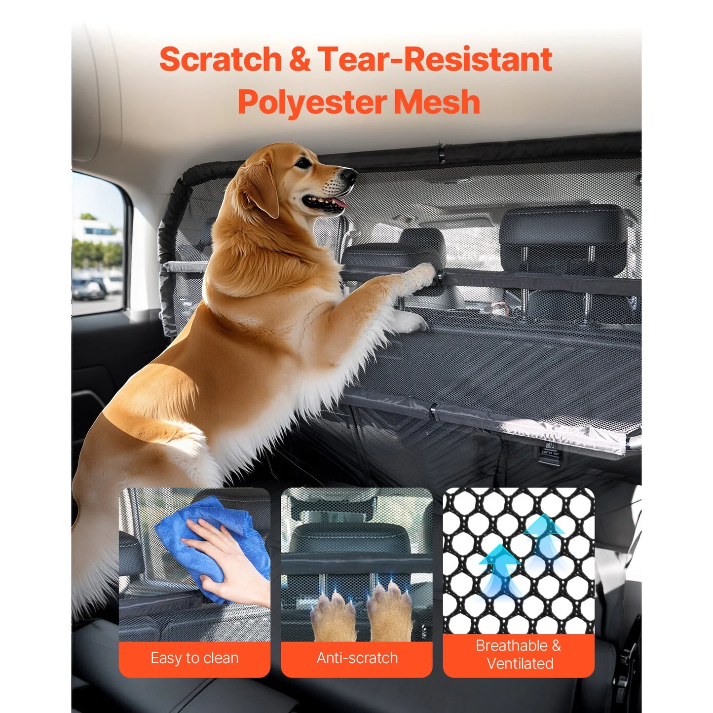 SucceBuy Dog Car Barrier See Through Net For SUVs Trucks