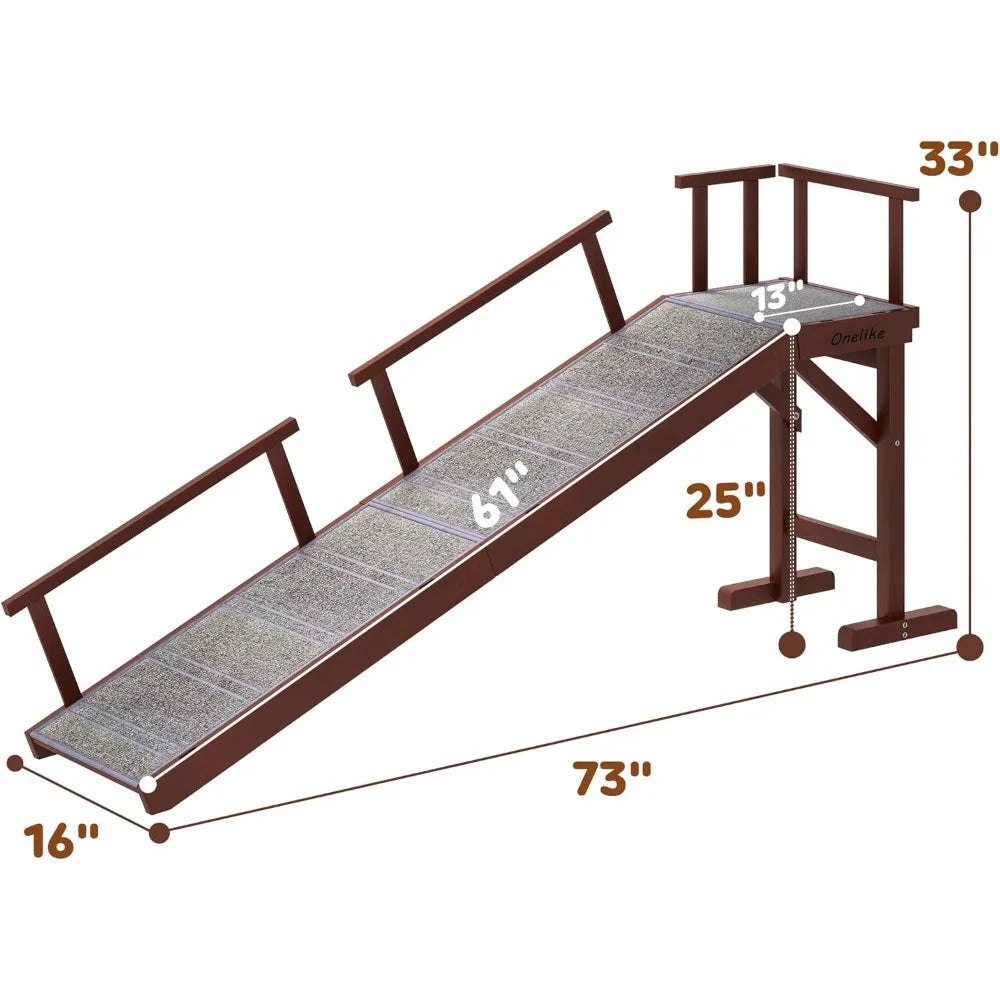 Wooden Dog Ramp With Removable Side Rail For Bed And Sofa