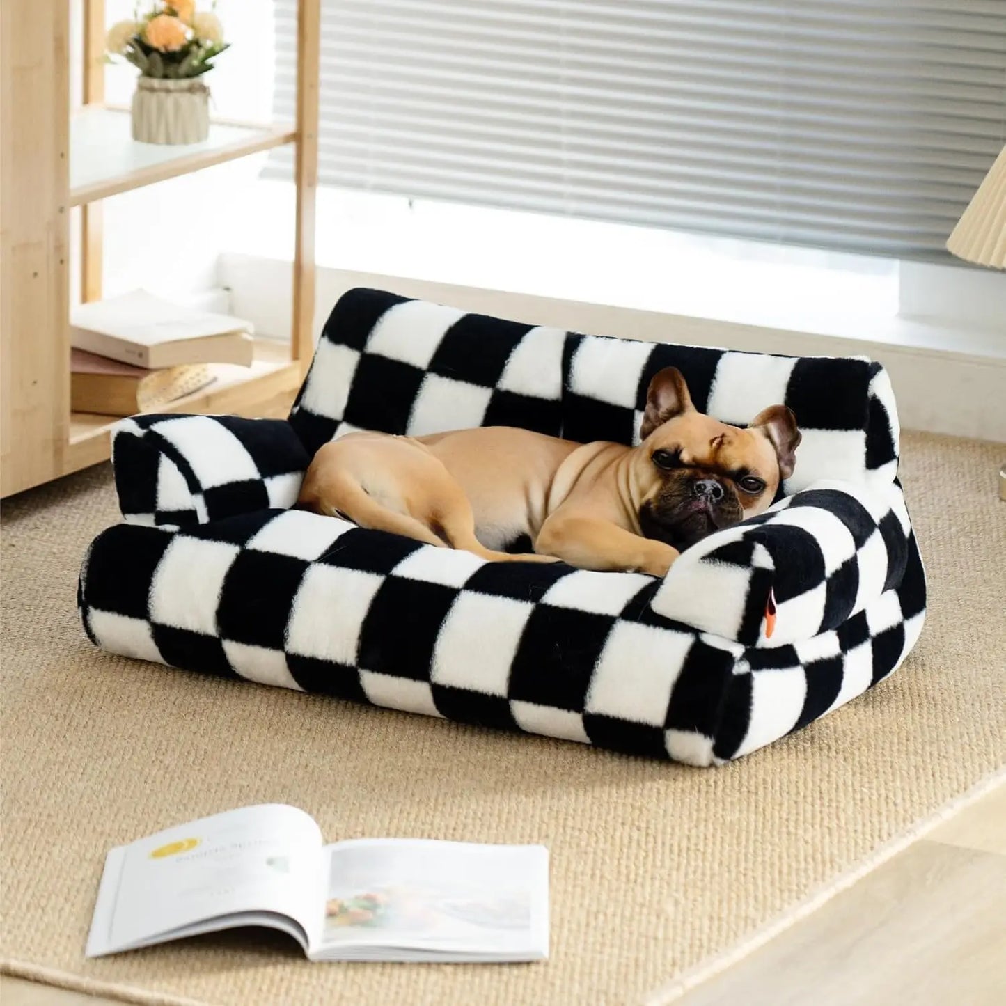 Mewoofun Pet Couch Bed 26x19x13 Inch Washable Cat Beds for Medium Small Dogs and Cats up to 25 Pounds Fluffy Couch in Black and White