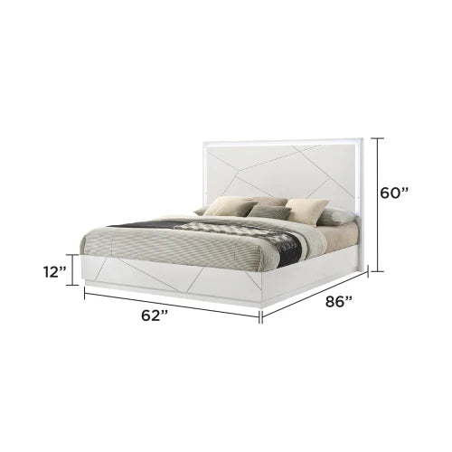 Queen 5 Piece Bedroom Set Modern Design Lacquer Finish Geometric Accents LED Lighting