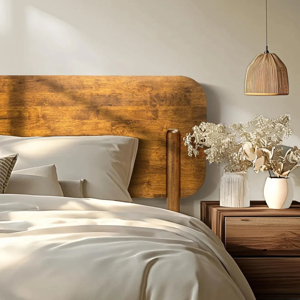 Acacia Frida King Size Bed Frame and Headboard Solid Wood Platform Bed Scandinavian Design 800 Pounds Capacity