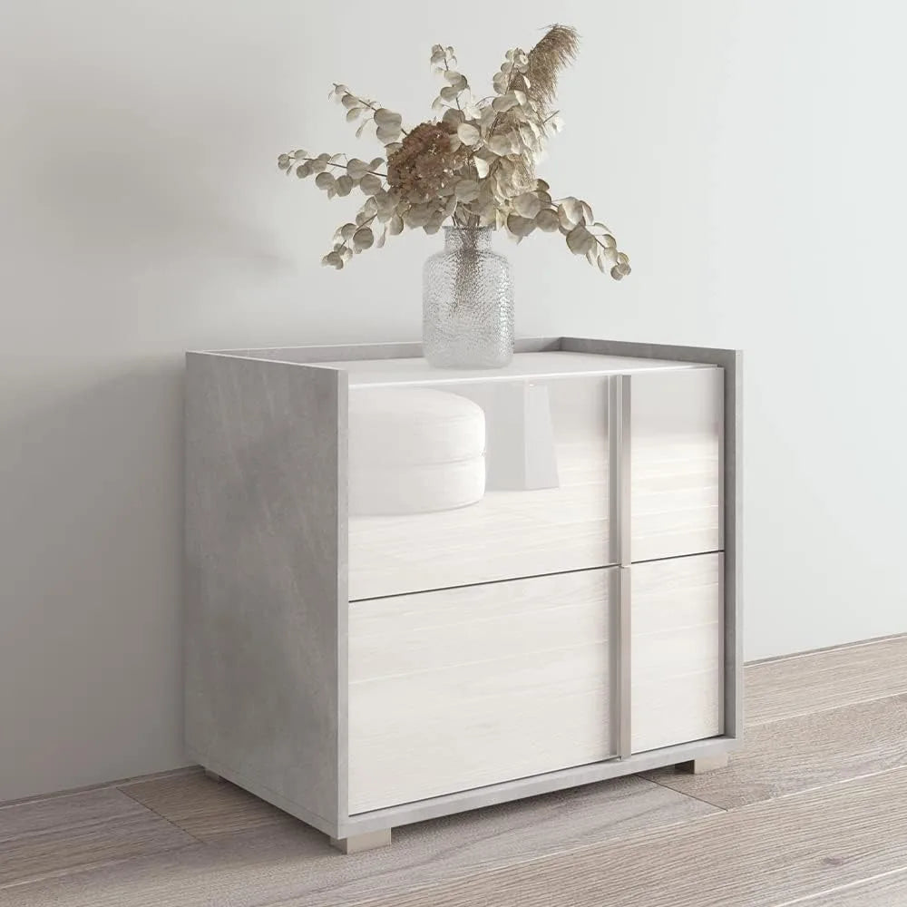 Meble Furniture Sky 25 Inch Nightstand with Two Storage Drawers Modern and Durable Square Shape Wooden Nightstand for Bedroom