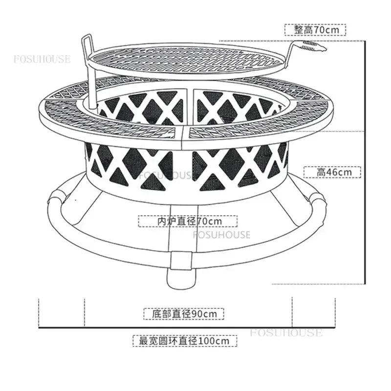 Courtyard Iron Fire Pit Outdoor Heater Charcoal Brazier Creative Multifunction Camping Barbecue