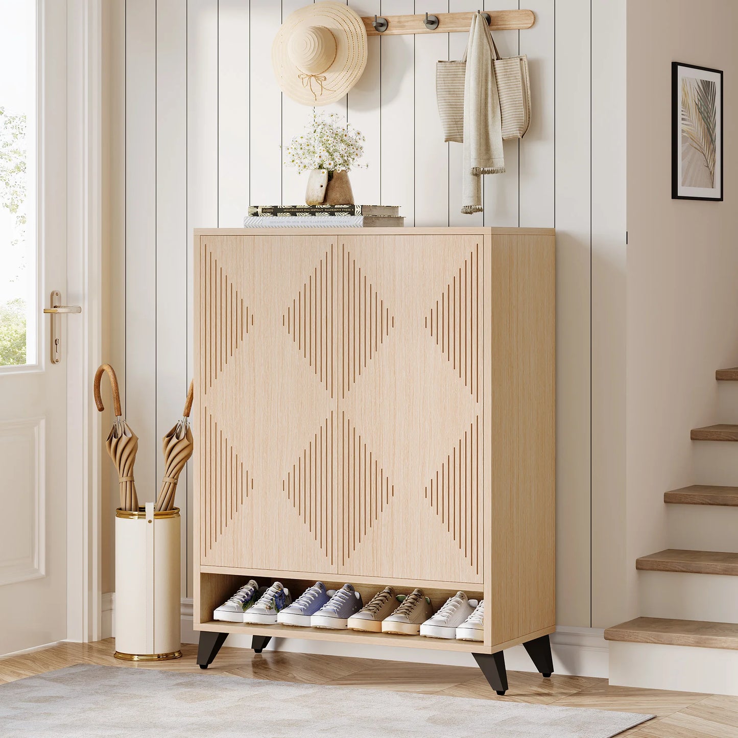 Tribesigns Shoe Cabinet with Doors 6 Tier Entryway Shoe Storage Cabinet with Adjustable Shelves Modern Wooden Shoe Organizer