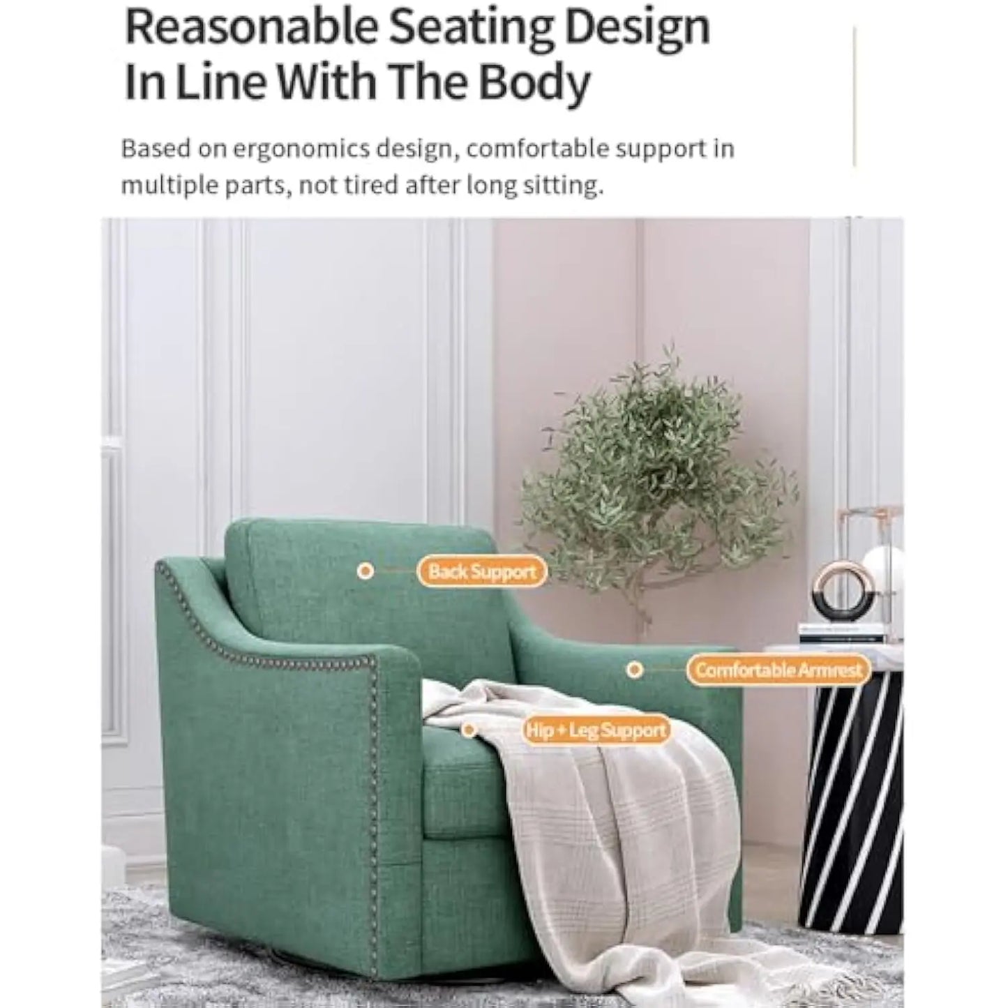 Swivel Barrel Chair, Modern Linen Boucle Swivel Accent Chair with Comfy Back Pillow, Oversized Swivel Upholstered Reading Loung