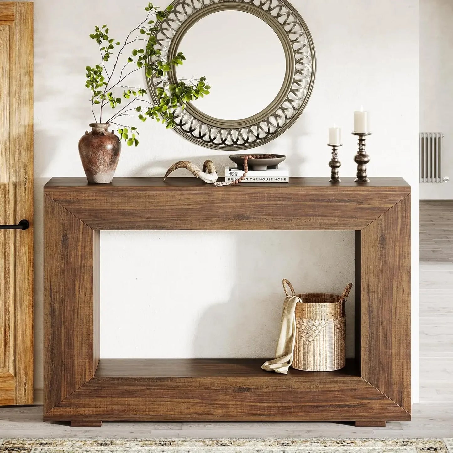 47-Inch Entryway Table with Storage, Rustic Sofa Table Behind Couch, Wooden Hallway Table for Entrance, Foyer, Living Room