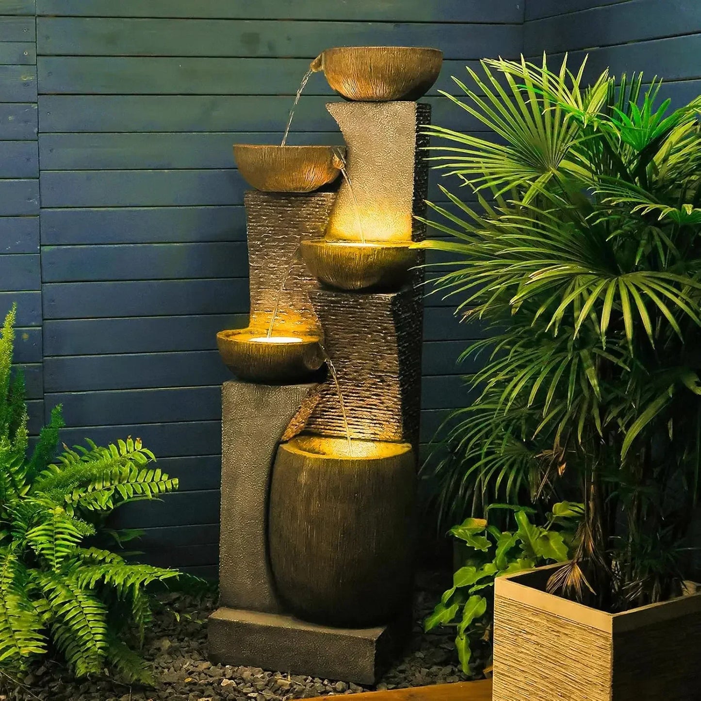 51.4 Inch H Outdoor Garden Water Fountain with 5 Tiers for Patio Backyard Deck Porch and Home Art Decor