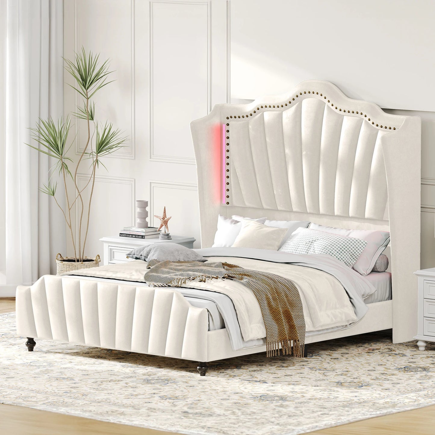 Queen/King Size Velvet Headboard Bed Frame,Stylish Design Elements