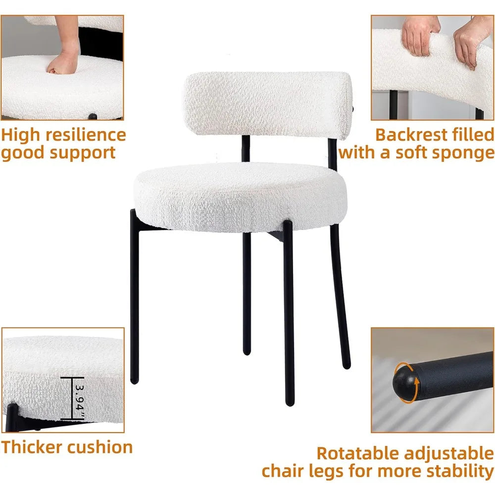 Dining Chairs Set of 6, Modern Dining Room Chairs with Curved Backrest, with Black Metal Legs, Upholstered Kitchen Chairs