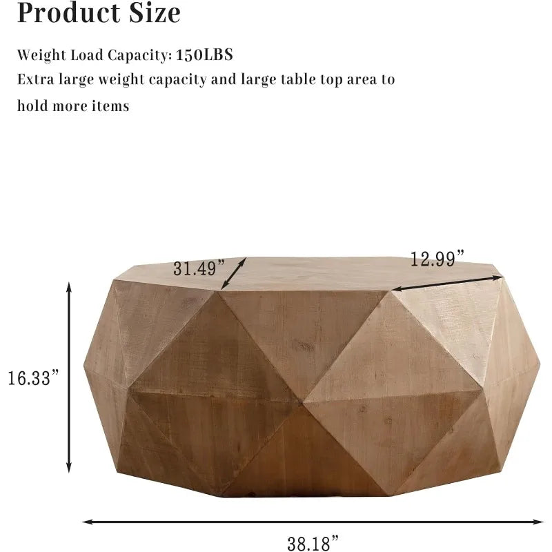 38 Inch Modern Farmhouse Drum Coffee Table American Retro Style for Office Dining Room and Living Room