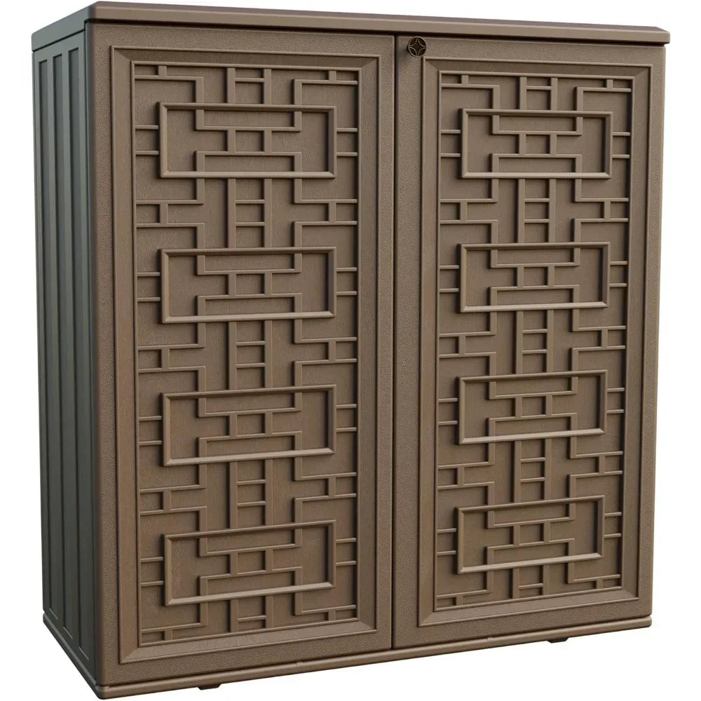 Indoor Outdoor Waterproof Storage Cabinet with Shelf Plastic Storage Shed for Patio Garden Backyard