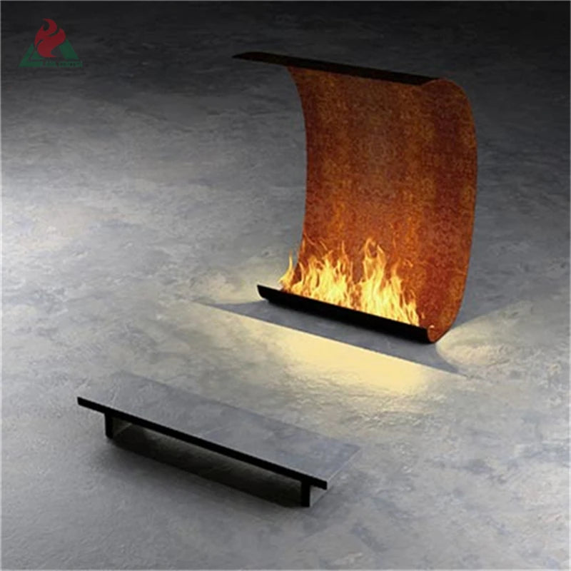 Corten Steel Gas Fire Pit Outdoor Fire Pits Propane Burning Fireplace Mini Round Design