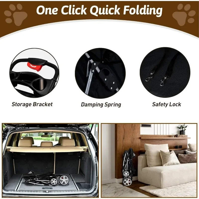 Pet Stroller for Medium and Small Dogs and Cats Four Wheels Folding Cat Jogger with Storage Basket and Breathable Mesh