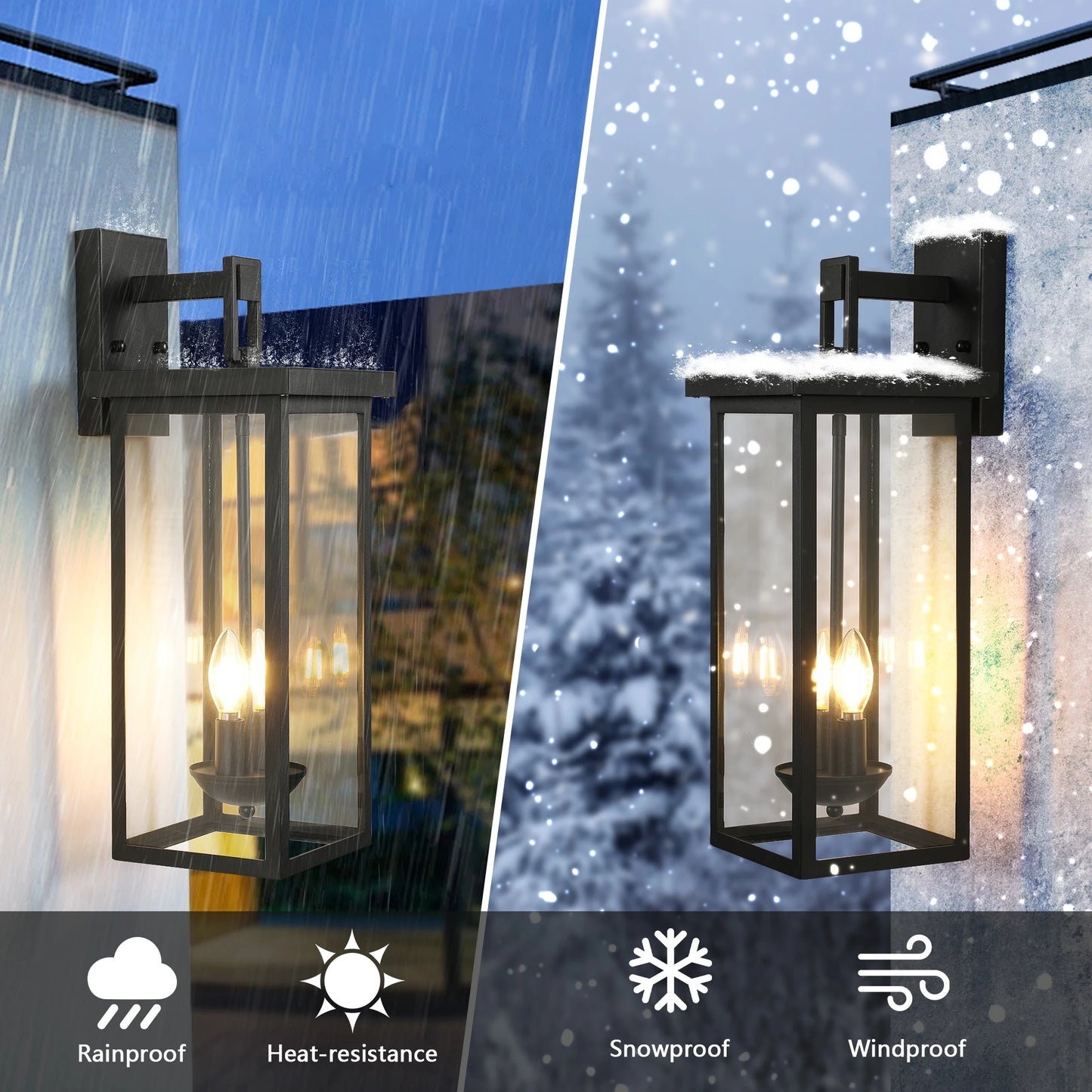 22 Inch Outdoor Wall Lantern with Dusk to Dawn Sensor Matte Black Finish Clear Glass Panels Weatherproof Exterior Light
