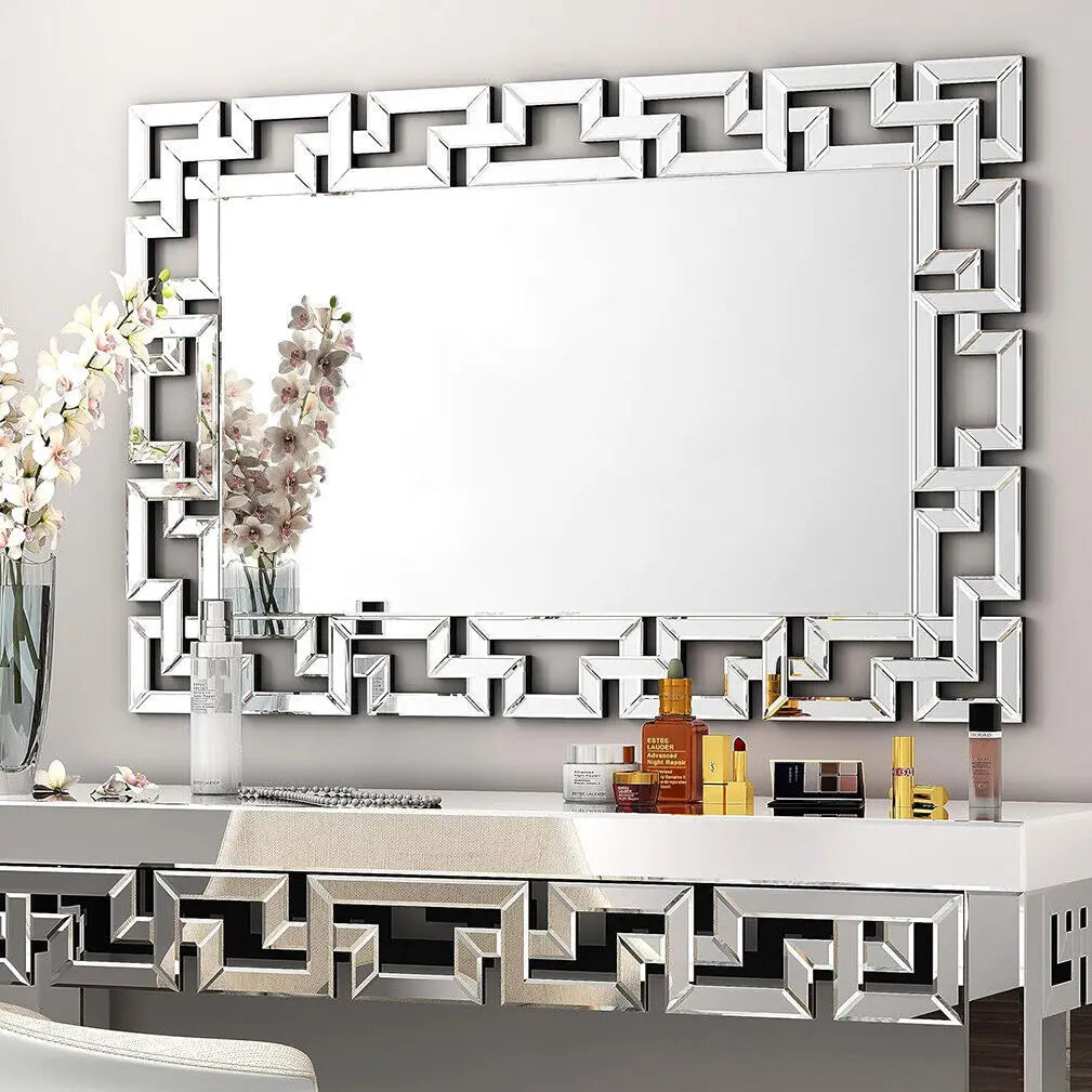 Rectangular Large Wall Mirror Modern Accent Mirror Grecian Venetian Frame Edge Living Room Bathroom Bedroom Decor