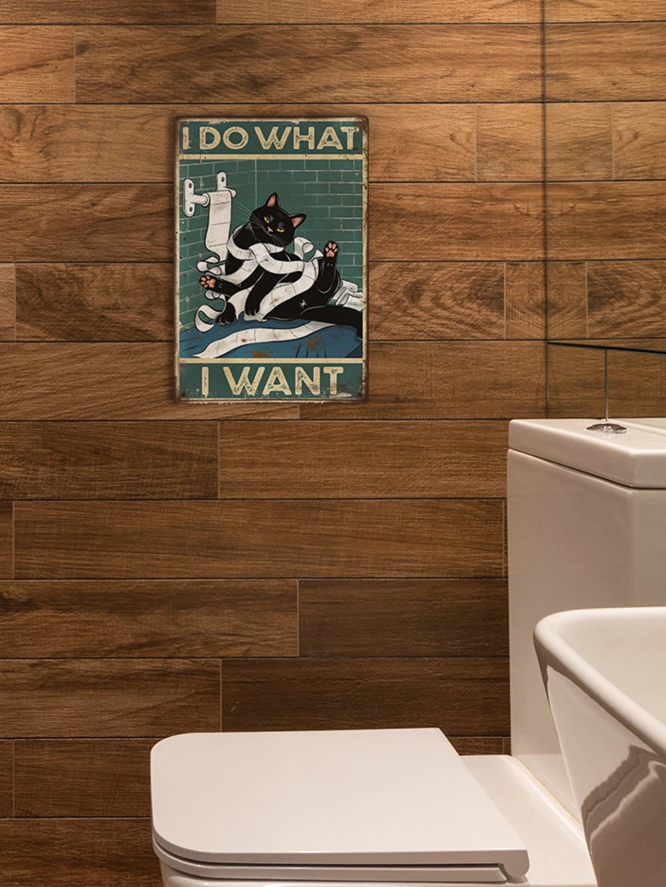 Putuo Decor Black Cat Tin Sign, Poster Wall Art Decor for Toilet Restroom Bathroom Wall Decor, 7.8 X 11.8 Inches, I Do I Want